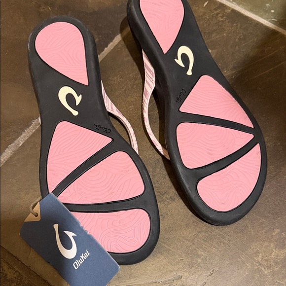 🆕OluKai Ho’opio leather pink clay stripe sandal/flip flop - Picture 3 of 4